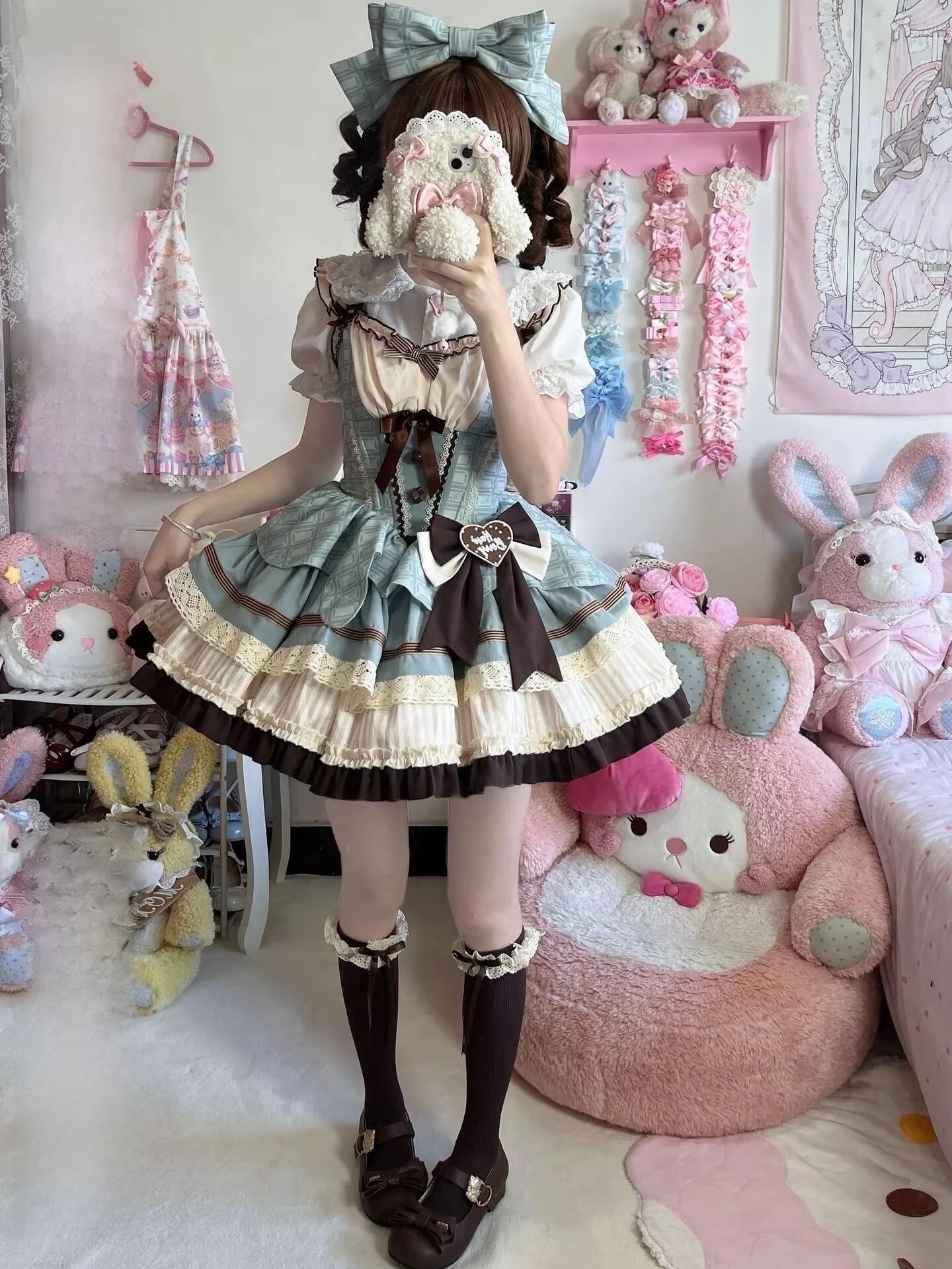 

Sweet Cute Mint Lolita Dress Princess Style Sleeveless Ballerina Wind Daily Lo Skirt Polyester Fiber Urban Commute