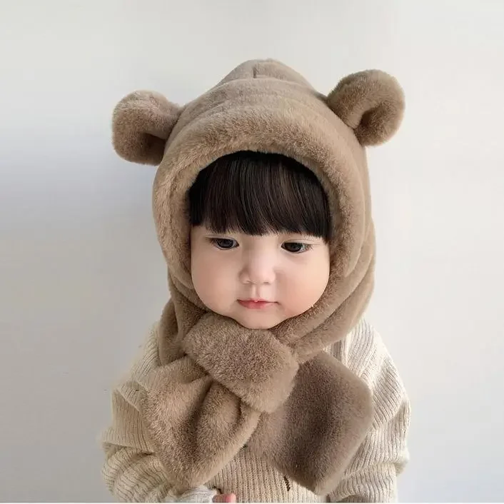 Baby Hat Scarf in One Winter Style, Windproof, Cute  Ear Protection for Both Boys and Girls, Suitable for Outdoor Activities