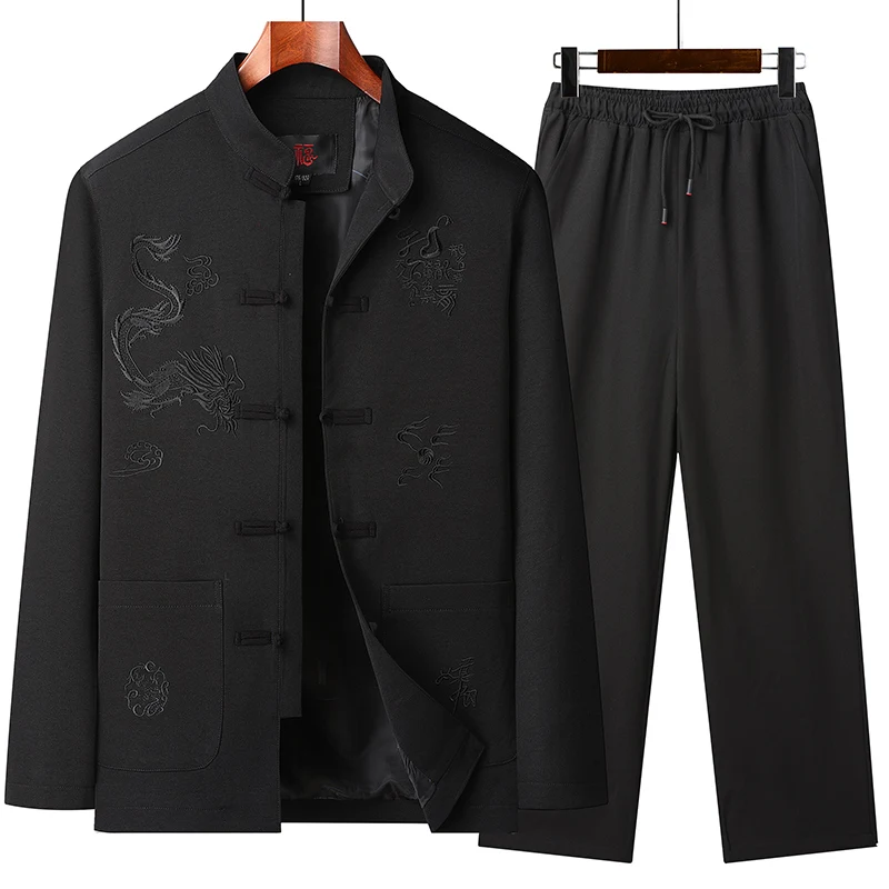 Tang Suit (top + Pants) Spring and Autumn Retro Chinese Style Zhongshan Suit Embroidered Jacket Grandpa Suit
