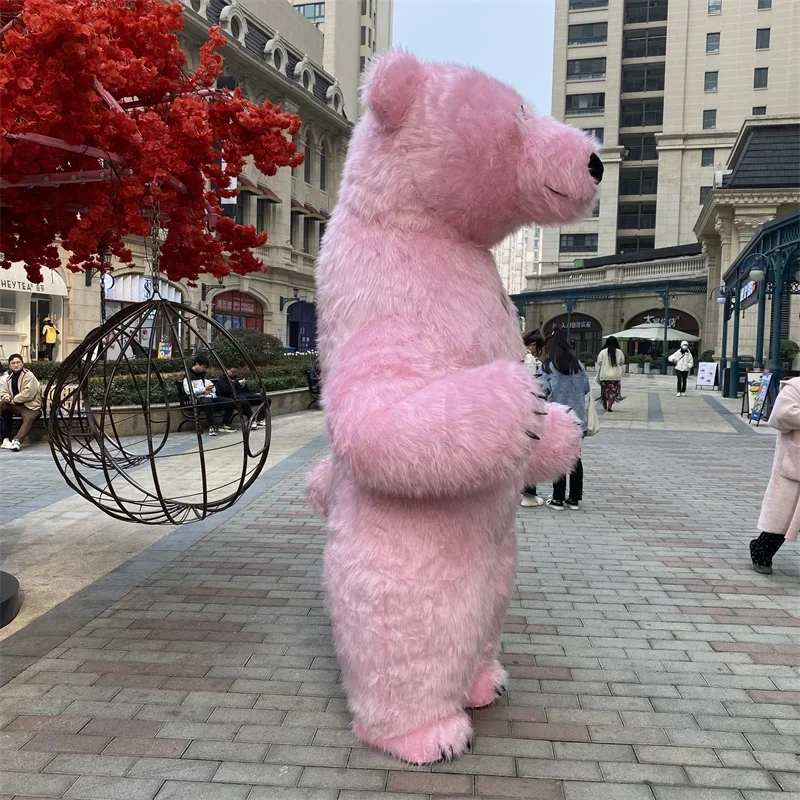 Mascota de oso Polar peludo rosa para adultos, disfraz de actuación inflable para caminar, promoción de fiesta de Navidad, utilería para espectáculos publicitarios, 2M-3M