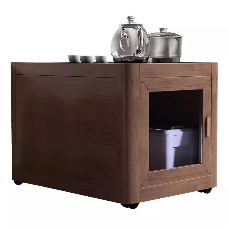 All solid wood small tea table walnut balcony movable small apartment household new Chinese simple small tea table light luxury
