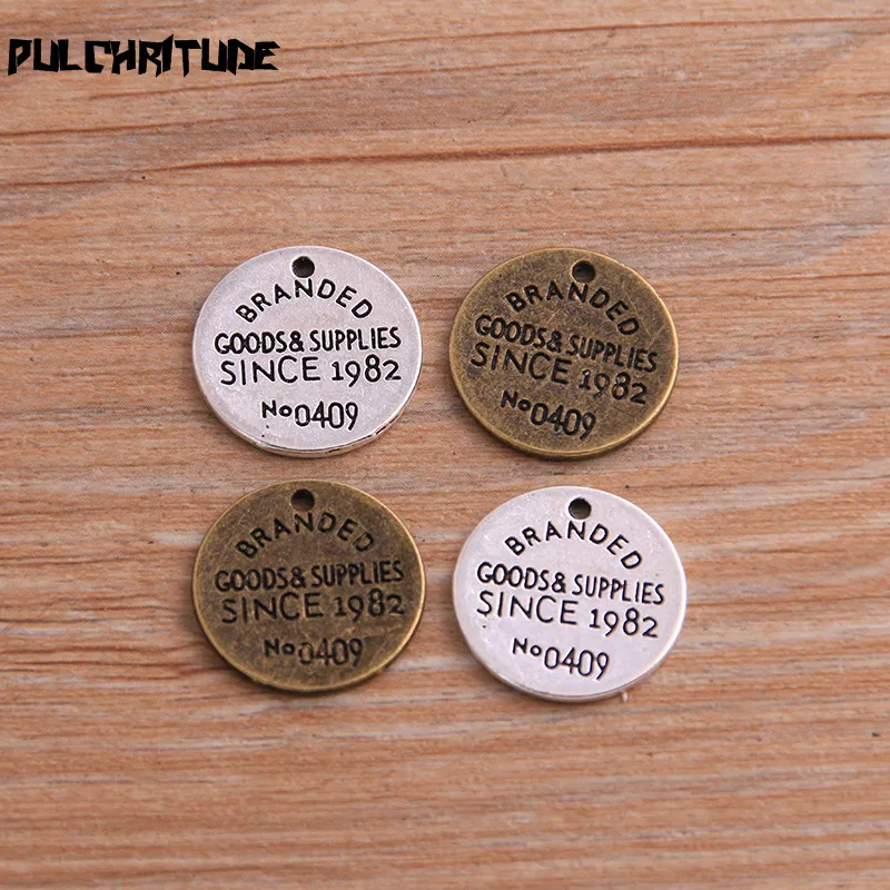 16pcs 19mm Two Color Metal Zinc Alloy Round Letter Charms Fit Jewelry Medical Plant Pendant Makings