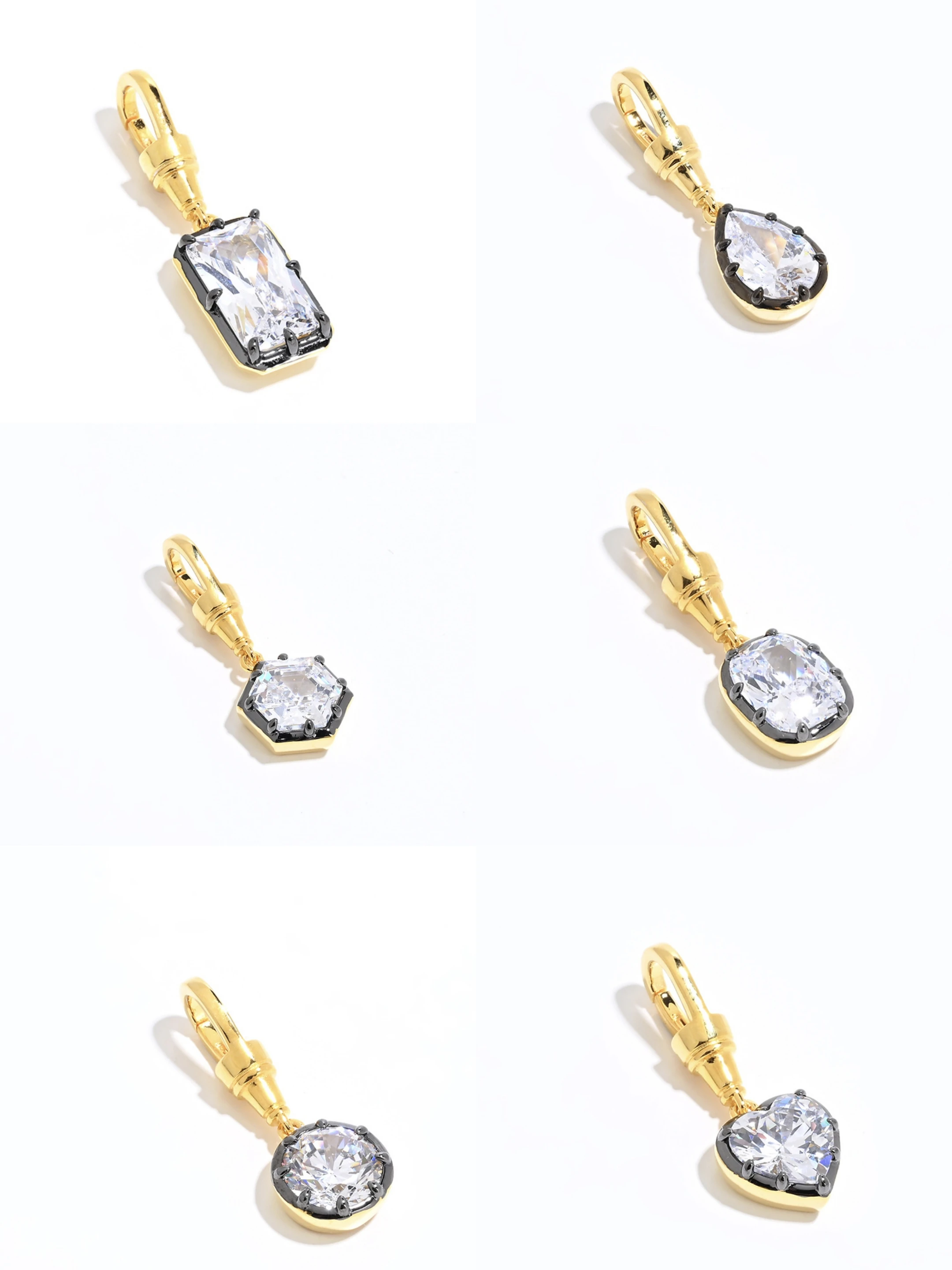 Goldenway OEM 925 Pure Silver High Carbon Diamond Teardrop/Heart/Emerald/Hexagon Pendant Necklace Cool Black Gold Charm Jewelry