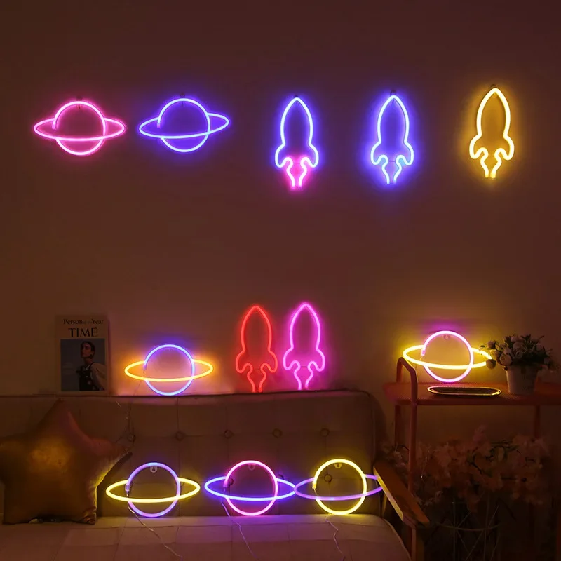 Planet Bar Neon Sign Light Party Wall Hanging LED for Xmas Shop Window Art Wall Decor Neon Lights Lamp USB or Battery Powered