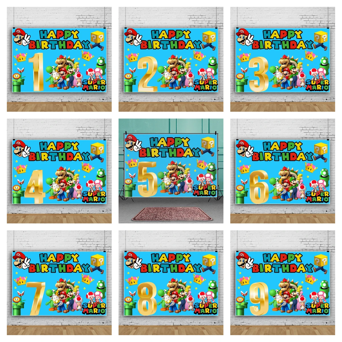 

Super Mario Bros Baby Shower Photo Backdrop Photography For Background Birthday Party Supplies 1 2 3 4 5 6 7 8 9 Age Banner