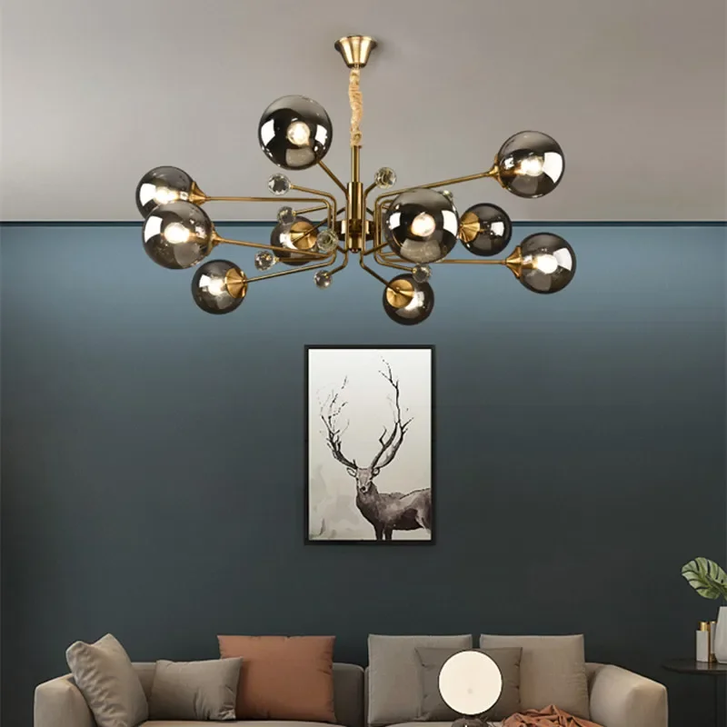 Post-modern Glass Ball Pendant Light Creative Gold Luxury LED Chadneliers Dining Living Room Home Restaurant Decor Lighting