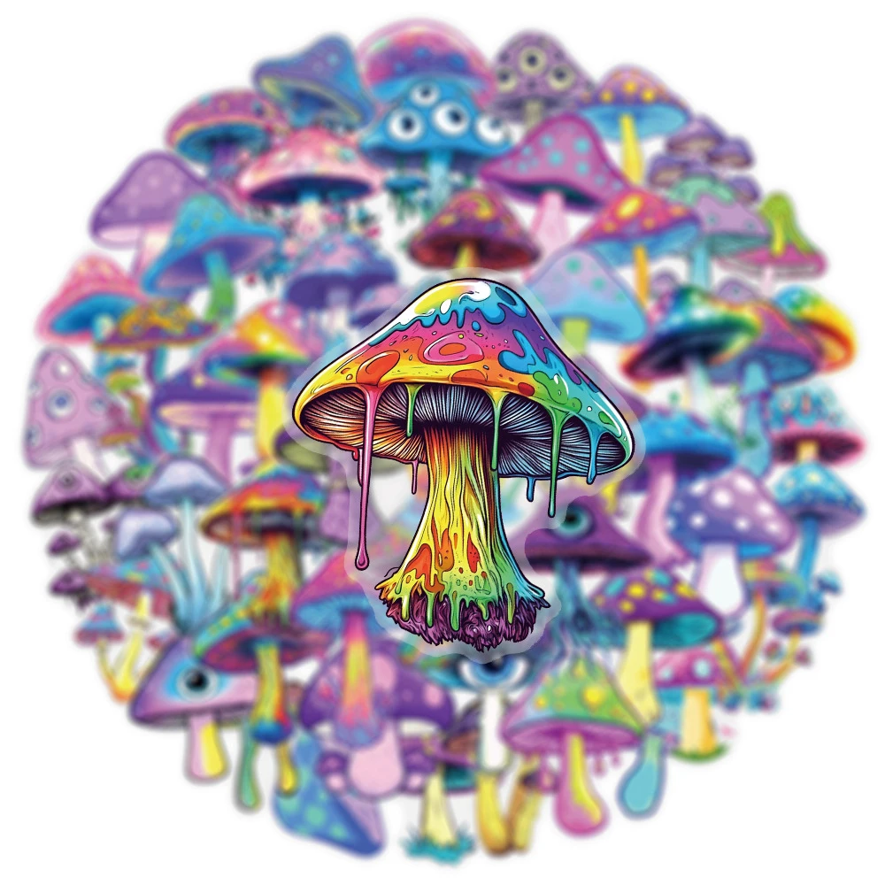 

10/30/50pcs Laser Cartoon Mushroom Transparent Stickers Goth Aesthetic Decal DIY Guitar Scrapbook Laptop Cool Waterproof Sticker