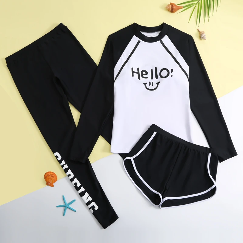 2023 new children's three-piece swimsuit sunscreen wetsuit summer mid-sized big kids split Korean version of girls' swimwear