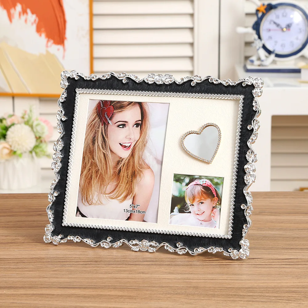 3/7-inch combination photo frame,personalized high-quality appearance silver heavy-duty resin photo frame office room decoration