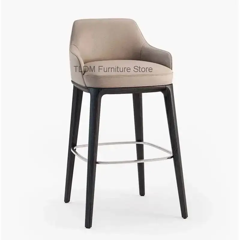 

Modern Light Luxury Leather Bar Stool, Upholstered High Chair, Ergonomic Accent Chair for Kitchen Island Home Bar Furniture
