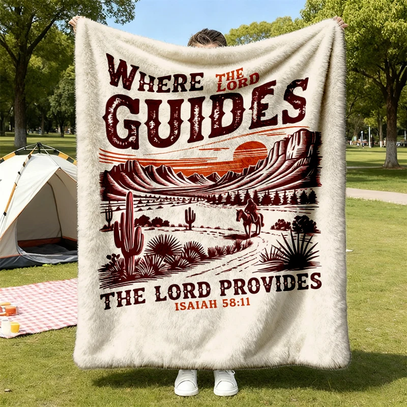 Christian Flannel Blanket, Western Christian Flannel Throw, Faith Cozy Blanket, Where The Lord Guides The Lord Provides