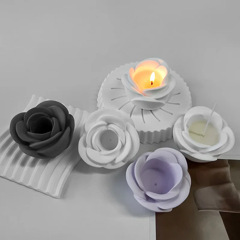 Rose Candle Holder Silicone Mold Flower Gypsum Candle Base Molds DIY Cement Aromatherapy Candlestick Silicone Molds Home Decorat