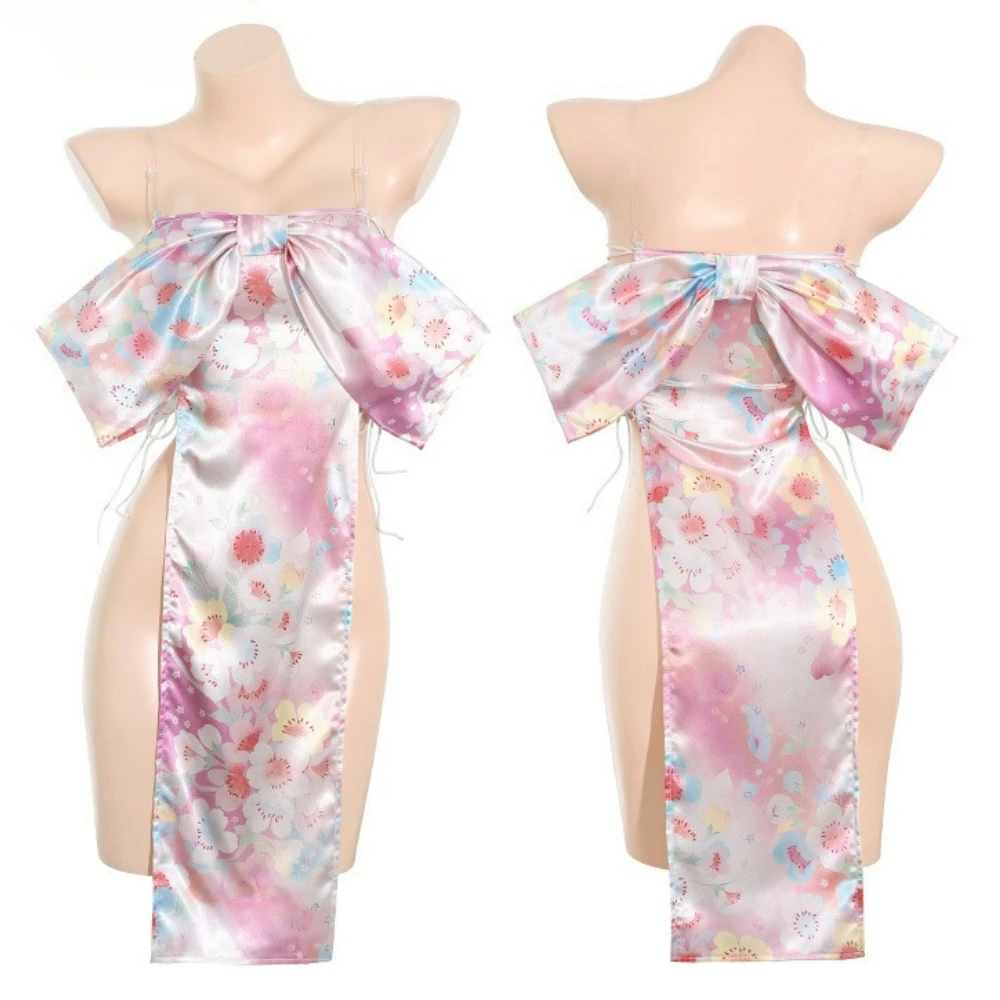 

Женское аниме японское платье-кимоно с большим бантом вишни для девочек, эротическое белье, мини-костюмы Cheongsam для косплея xxx