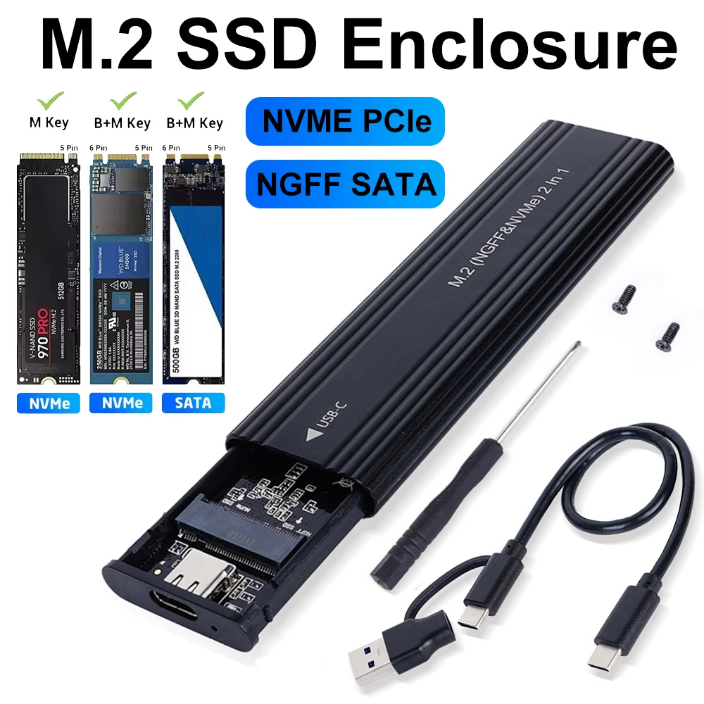 M2 SSD Case NVME SATA Dual Protocol M.2 to USB Type C SSD Enclosure Adapter NVME SATA SSD Disk Box Supports M Keys and B&M Keys