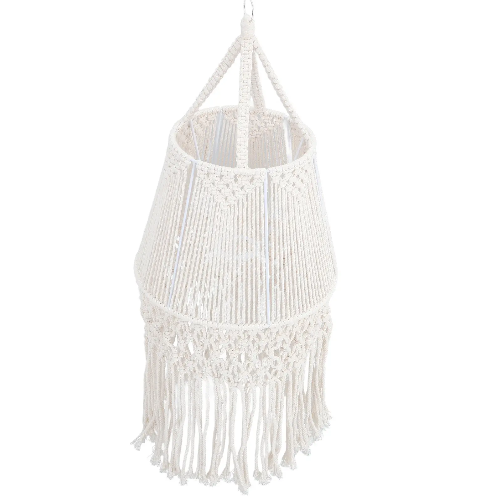 Bohemian Woven Lamp Shade Macrame Hanging Light Cover Cotton Rope Material Softens Light for Eye Comfort Bedroom Living Room