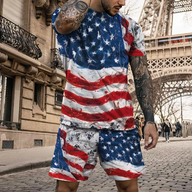 2022 Vintage Eagle American abiti da uomo oversize Streetwear T Shirt Set Jogging tuta Hip Hop USA abbigliamento Casual vestito