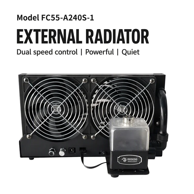 OCOCOO FC55-AS240S-1 External Water Cooling Radiator 240mm Pump Reservoir Combo 690L/H G1/4 Dual Speed Control for PC