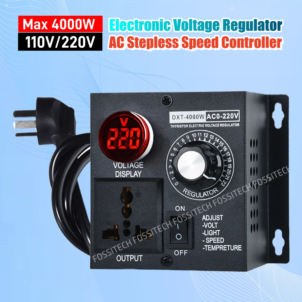 AC110V/220V Voltage Regulator 4000W Stepless AC Fan Speed Controller Light Temperature Voltage Governor Grinder Speed Reducer