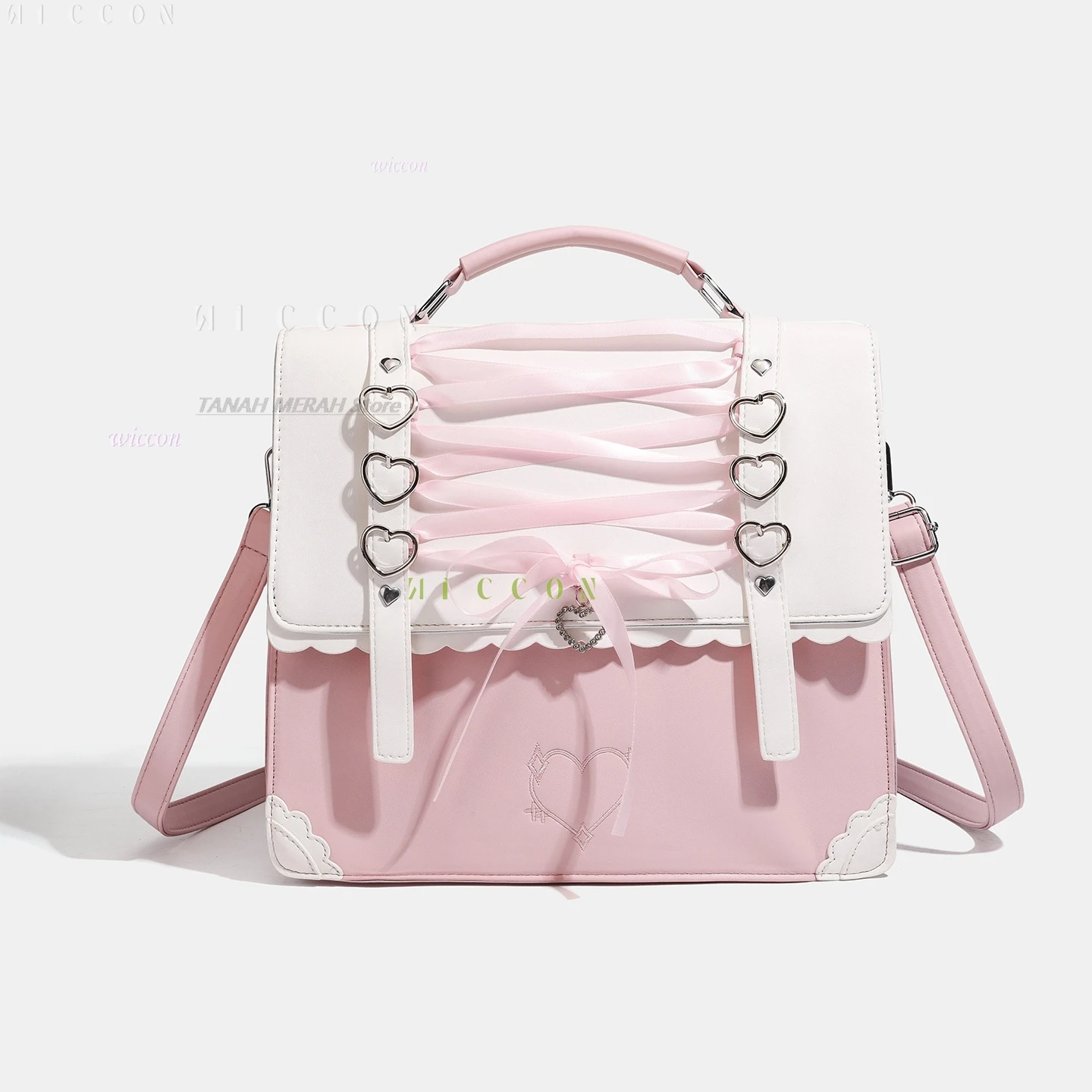 Jirai kei New Japanese Style Lolita Ita Bag with Heart  Bow Decor 4-Way Handheld Shoulder Crossbody Backpack for Women view 3