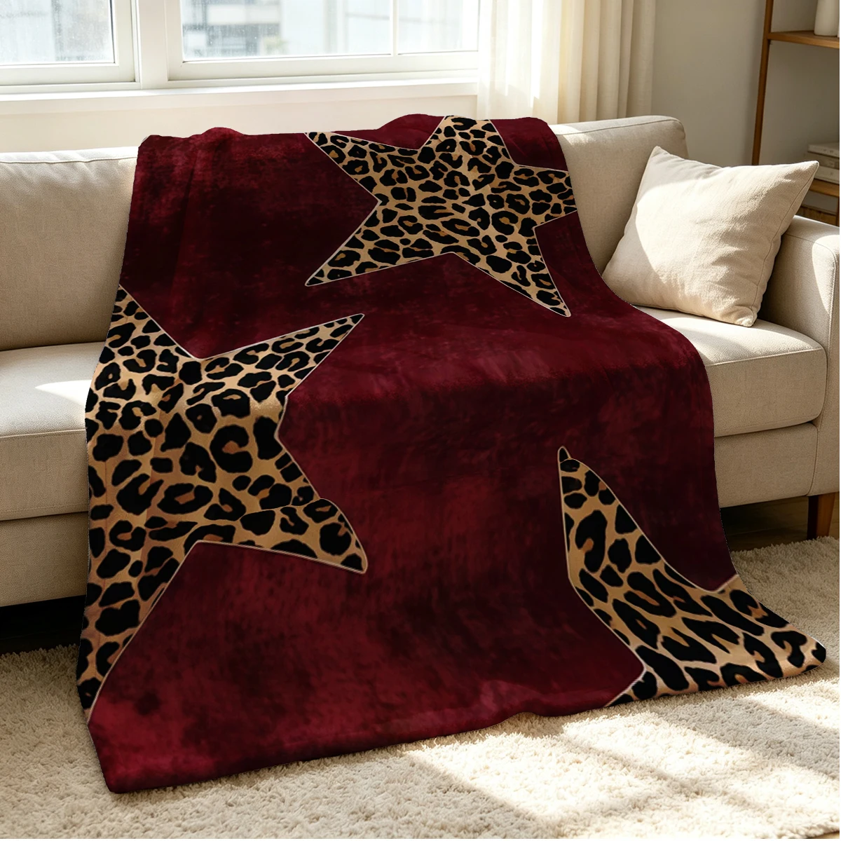 Leopard- Star Flannel Blanket Warm Soft Halloween Christmas Couch Warm Cozy Decorative Decor Gift for All Season