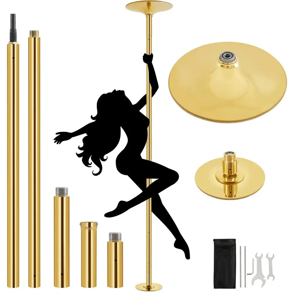 Perche de danse réglable avec leges tournantes, doré, recommandé, 7.7 '-9' H