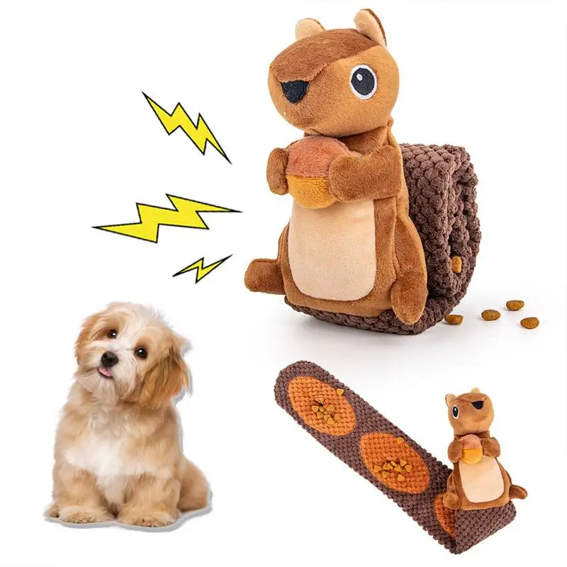 Dog Vocal Interactive Toy Velvet Squirrel Shaped Foraging Instinct Training Puppy Toys Interactive Dog Puzzle Toys With Sound