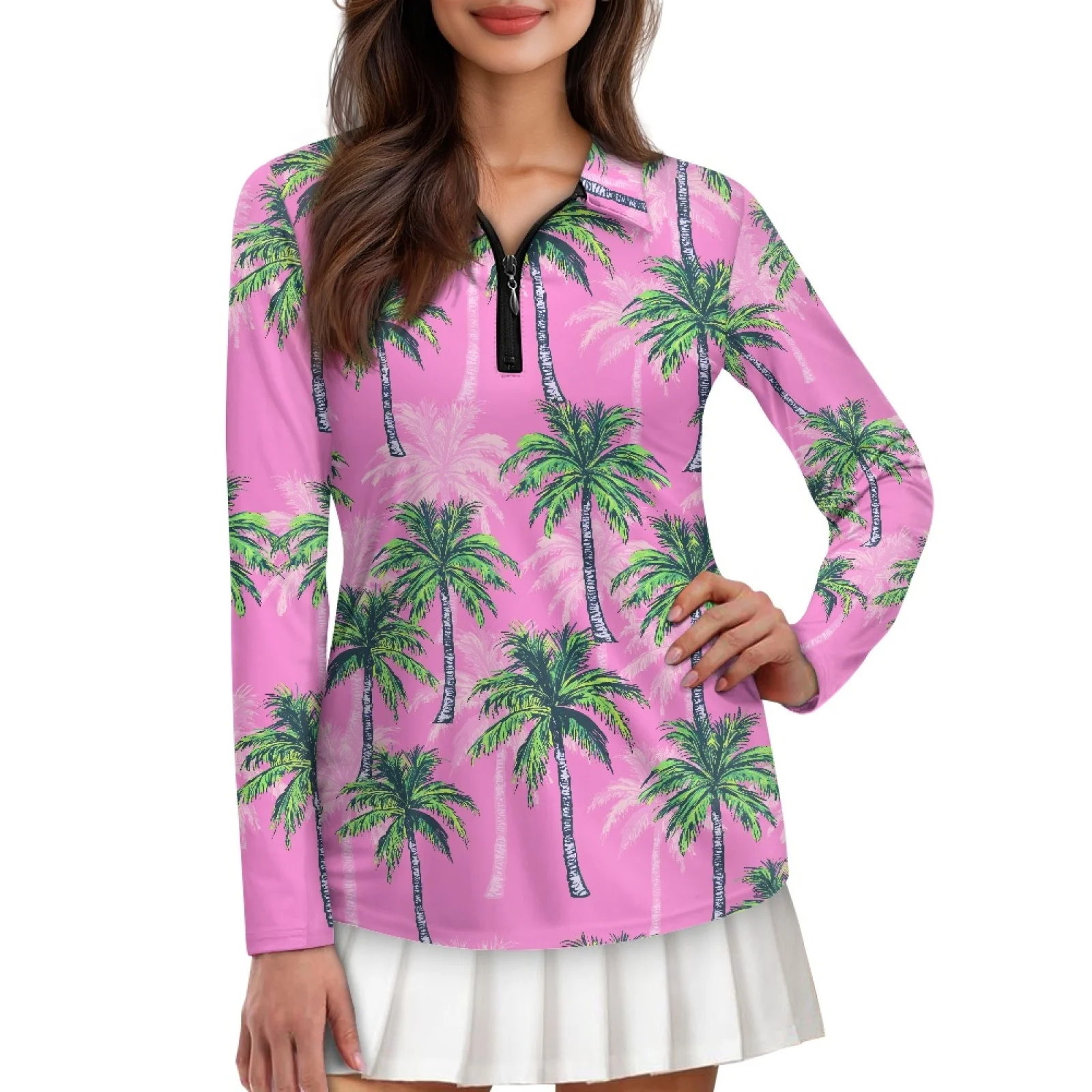 PENSTROLL Palm Tree Womens Plus Size Athletic Shirts Athletic Fit Golf Shirts for Women for Pilates