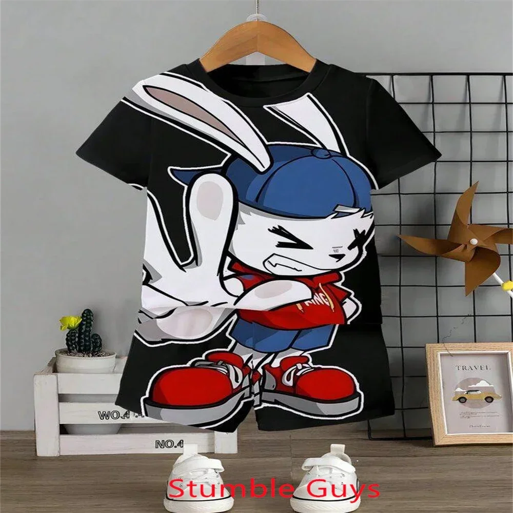 Fashion Brand Bear Tshirt Set Kids Summer Anime Clothes Tracksuit Boys Girls Tops One Piece Cartoon Sonic 2pcs Short Sleeve