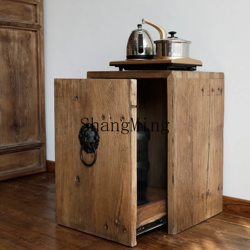 

SM solid wood tea cabinet simple modern log dining side storage table new Chinese furniture corner cabinet
