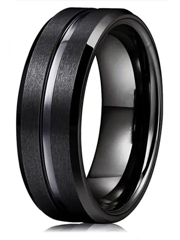 Fashion 8mm Men's Black Tungsten Wedding Band Rings Black Groove Beveled Edge Engagement Ring for Men's Valentine Gifts Jewelry