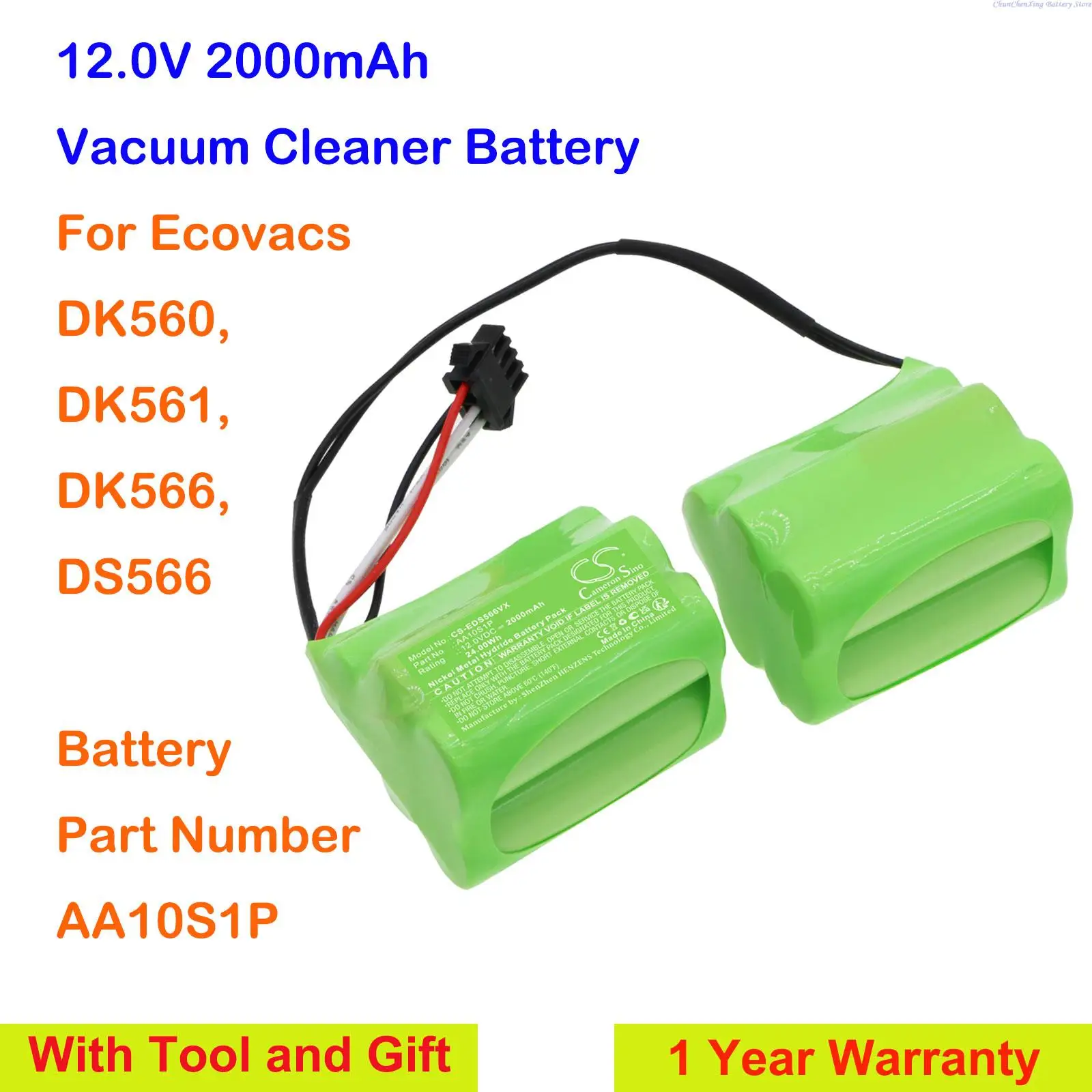 Cameron Sino 2000mAh Replacement Vacuum Cleaner Battery AA10S1P for Ecovacs DK560 DK561 DK566 DS566 + Tool and Gifts