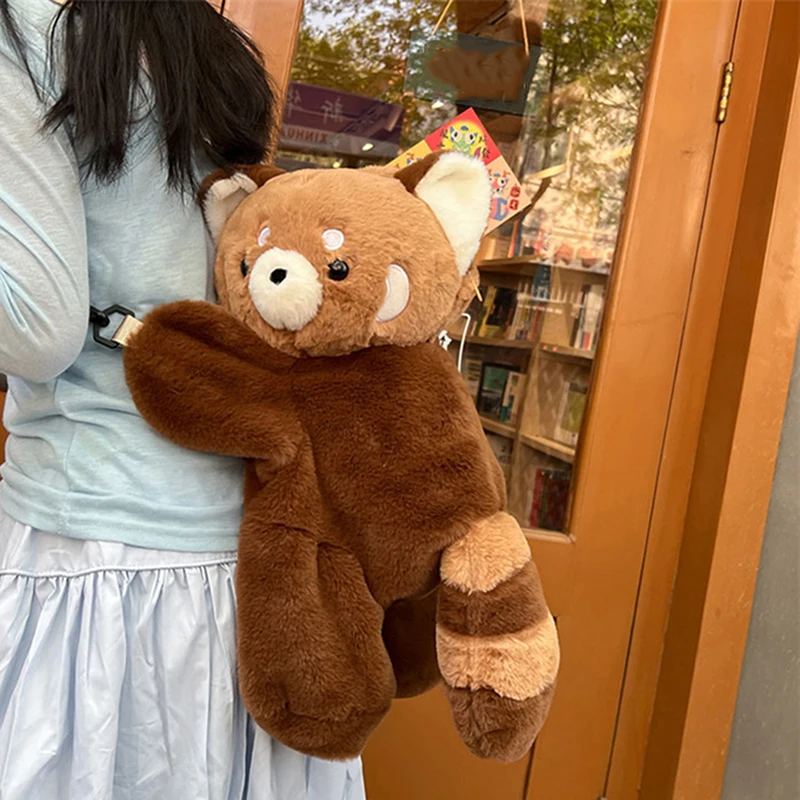 

Милая плюшевая сумка через плечо с изображением енота, мягкая сумка через плечо с пандой и съемным ремешком, рюкзак с мультяшными животными для женщин, мальчиков и девочек, подарок