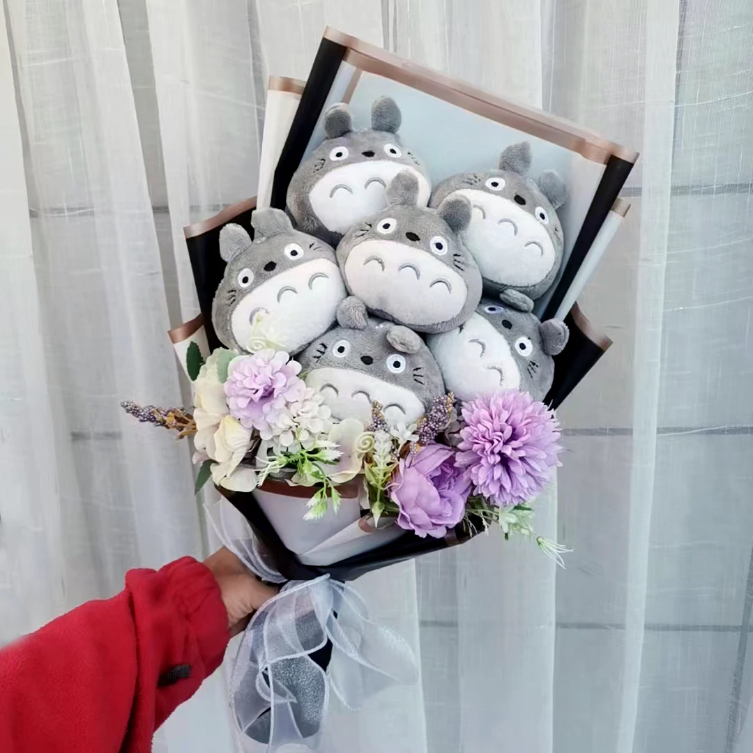 Ramo de peluche de Totoro, figura de Anime japonés, muñeca de peluche, juguete de Totoro, personaje de película, regalo de cumpleaños para niños del Día de San Valentín