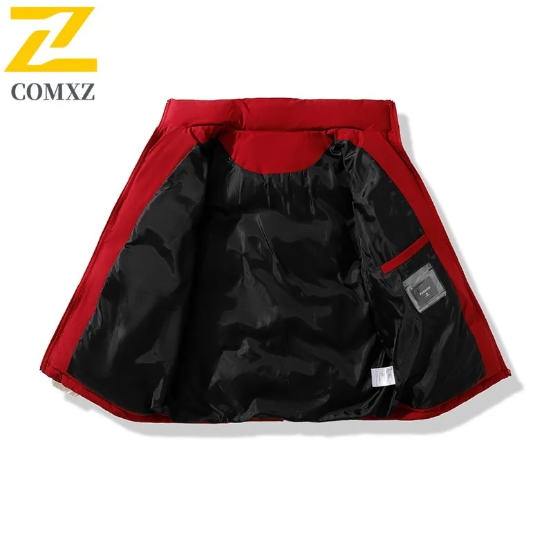 COMXZ Men Casual Color Block  Fleece Jacket Stand Collar 2025 American Style New Thick Warm Cotton-Padded Winter Cold-proof Coat