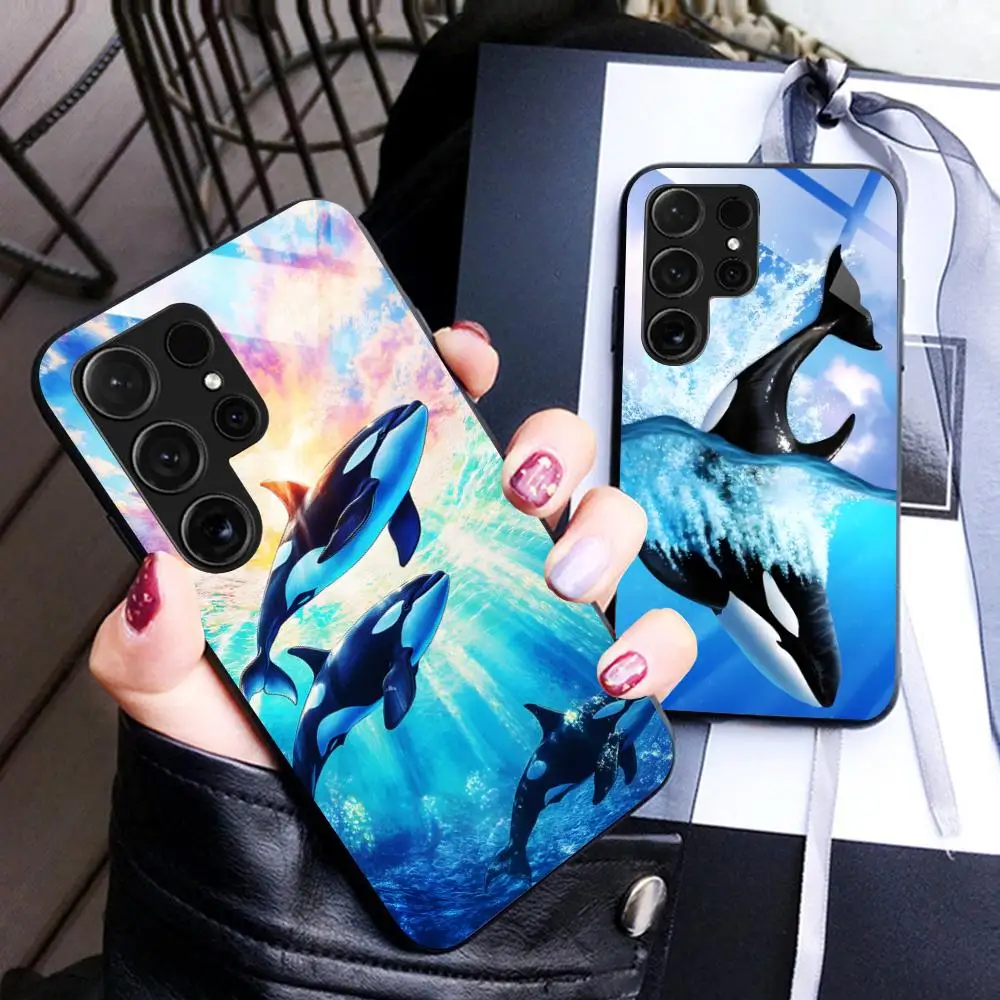 Orcas Whale Mobile Cell Phone Case for Samsung Galaxy S26 S25 S24 S23 S22 S21 S20 Note20 Plus FE Ultra Glass Colorful Cover