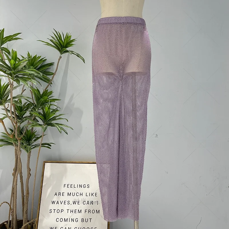 

Модные брюки Yan Ni с эластичным поясом, инкрустированные стразами, для выступлений на сцене, с вырезами, полностью усыпанные стразами, повседневные брюки