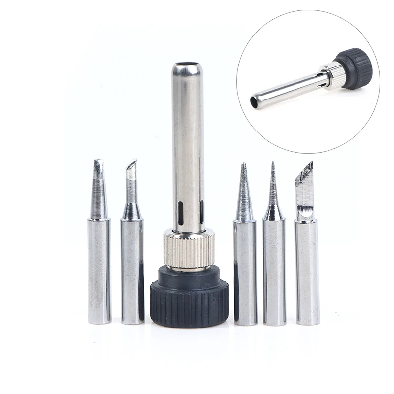 (Ce14)For ESD 852D 936 937D 898D 907 HAKKO Iron Tip Cannula Casing And 5 X Solder Iron Tip Soldering Station Iron Handle Adapter