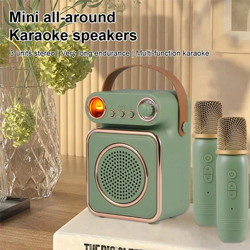 

Mini Karaoke Speaker with MIC LED Light Portable Audience Bluetooth Speaker Retro Music Box Children's Home KTV Sound System AUX