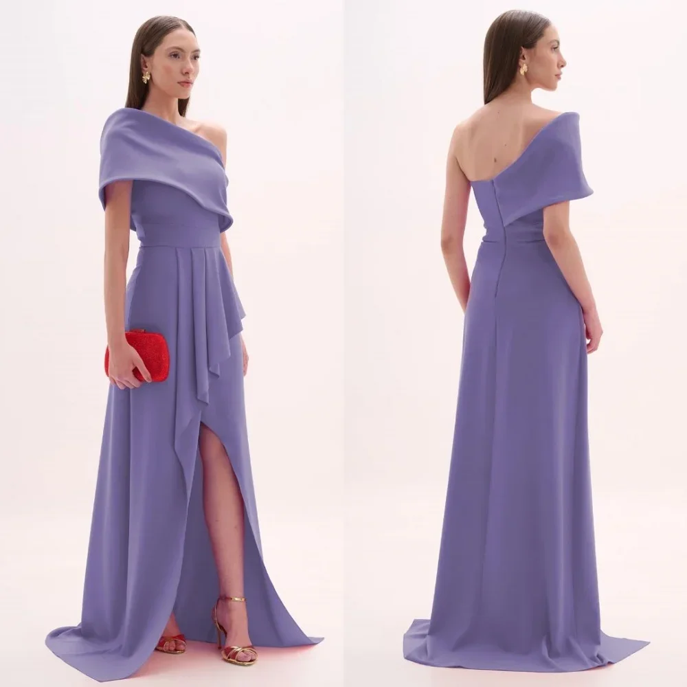 

Customized Exquisite Sparkle Jersey Draped Pleat Ruched Clubbing A-line One-shoulder Bespoke Occasion Gown Long Dresses