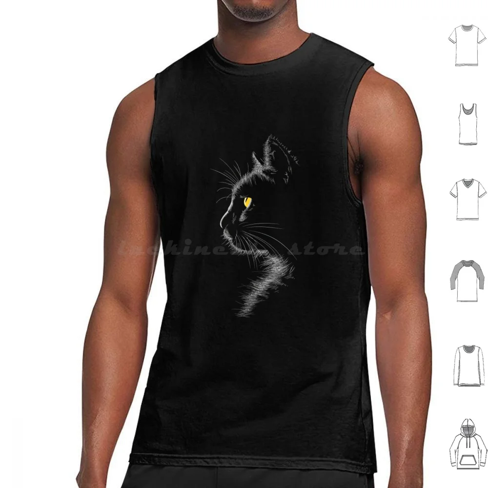 Cat Silhouette Tank Tops Vest Sleeveless Cat Pets Feline Meow Silhouette Pet Animal Love Grayscale Black And White Cats Funny