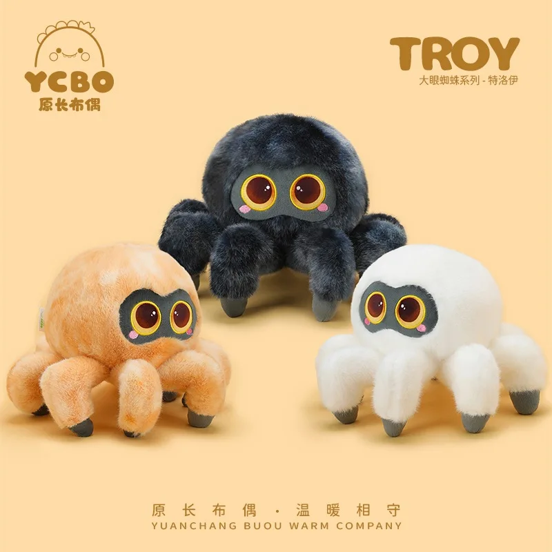 

YCBO TROY Cute Big Eyed Spider Plush Toy Soft Fuzzy Stuffed Spider Doll Black White Orange Animal Gift For Kids Bedroom Decor