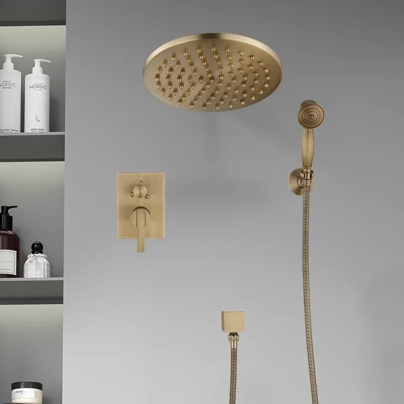 Antique Bronze Brass Bathroom Shower Faucet Valve Faucet Set With Round Shower Head Bathroom Wall Shower Kit