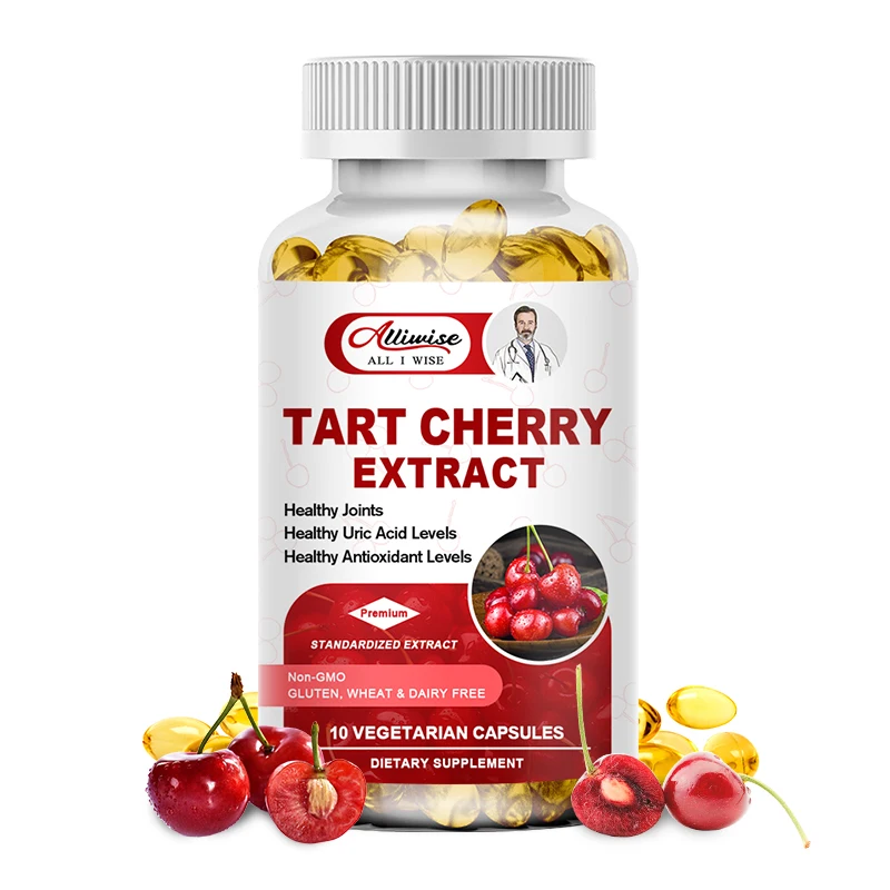 Alliwise Tart Cherry Capsules with Bilberry Fruit  Premium Uric Acid Cleanse for Joint Support & Muscle Recovery Balanced Uric