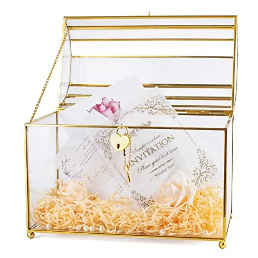 

Большая прозрачная стеклянная коробка для открыток на свадьбу, для свадебного приема, девичника, ручной работы, латунная стеклянная витрина для свадебных церемоний