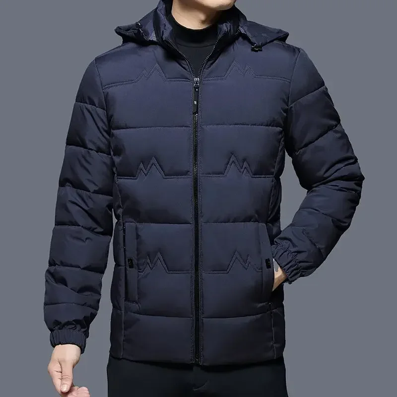 Black Men\'s Down Jacket Hooded Padding Parkas Zipper Male Padded Coats Inter Special Winter 2024 Korean Style Clothing Modern