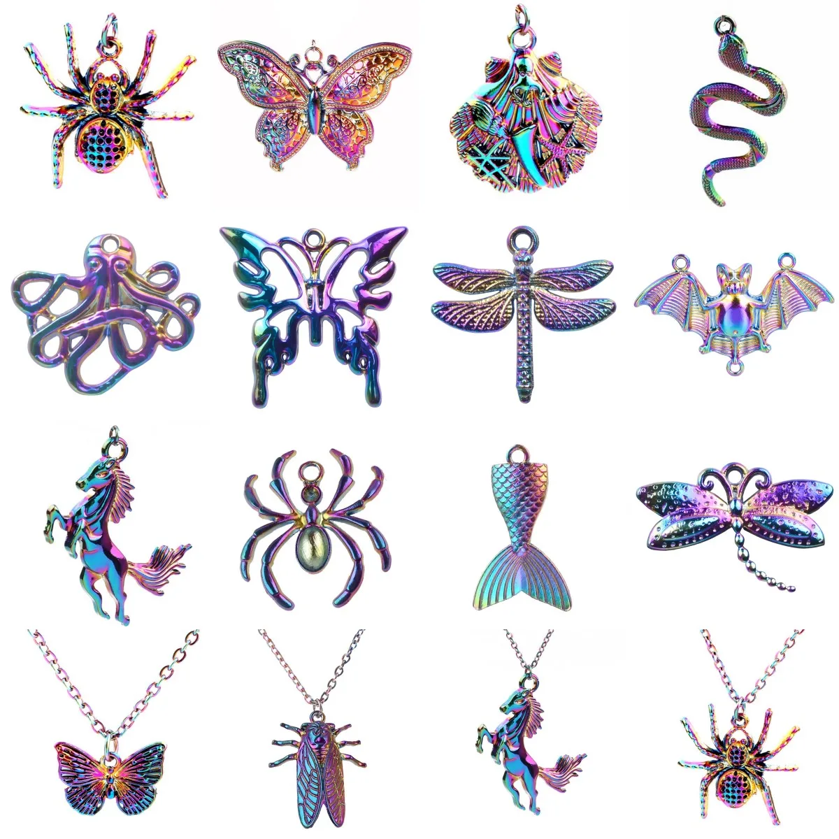 4pcs Snake Butterfly Dragonfly Charms Animal Horse Lizard Spider Bat Charm Pendant for Jewelry Making DIY Necklace Accessories