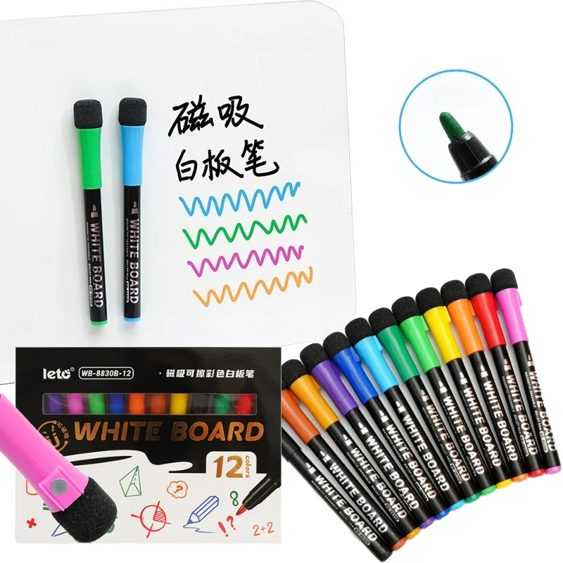 

12-color Magnetically Erasable Whiteboard Pen Set Rich Color for Teacher Blackboard Writing Office Record Advertising Design