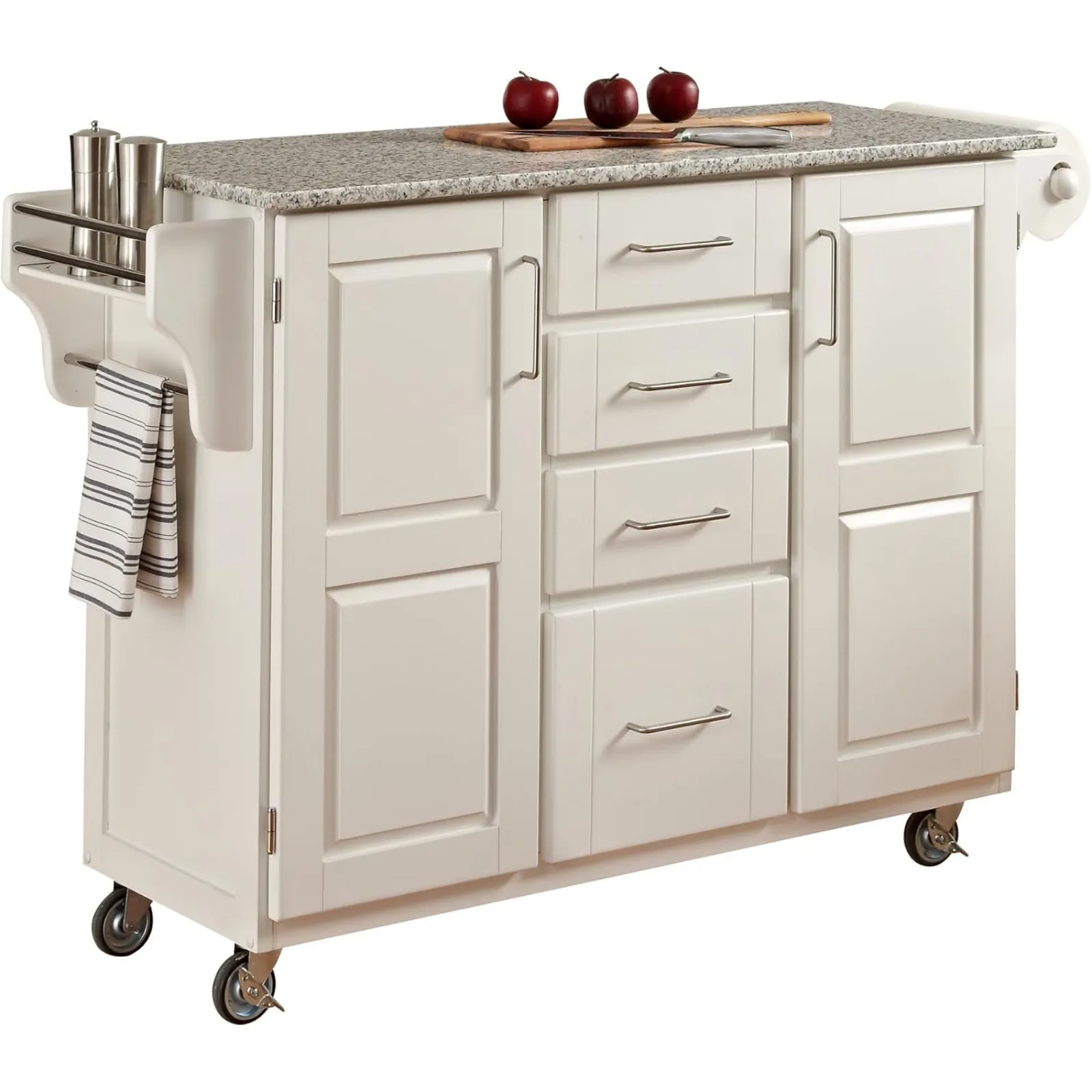 US Create-a-Cart White 2 Door Cabinet Kitchen Cart with Salt and Pepper Granite Top by Home Styles