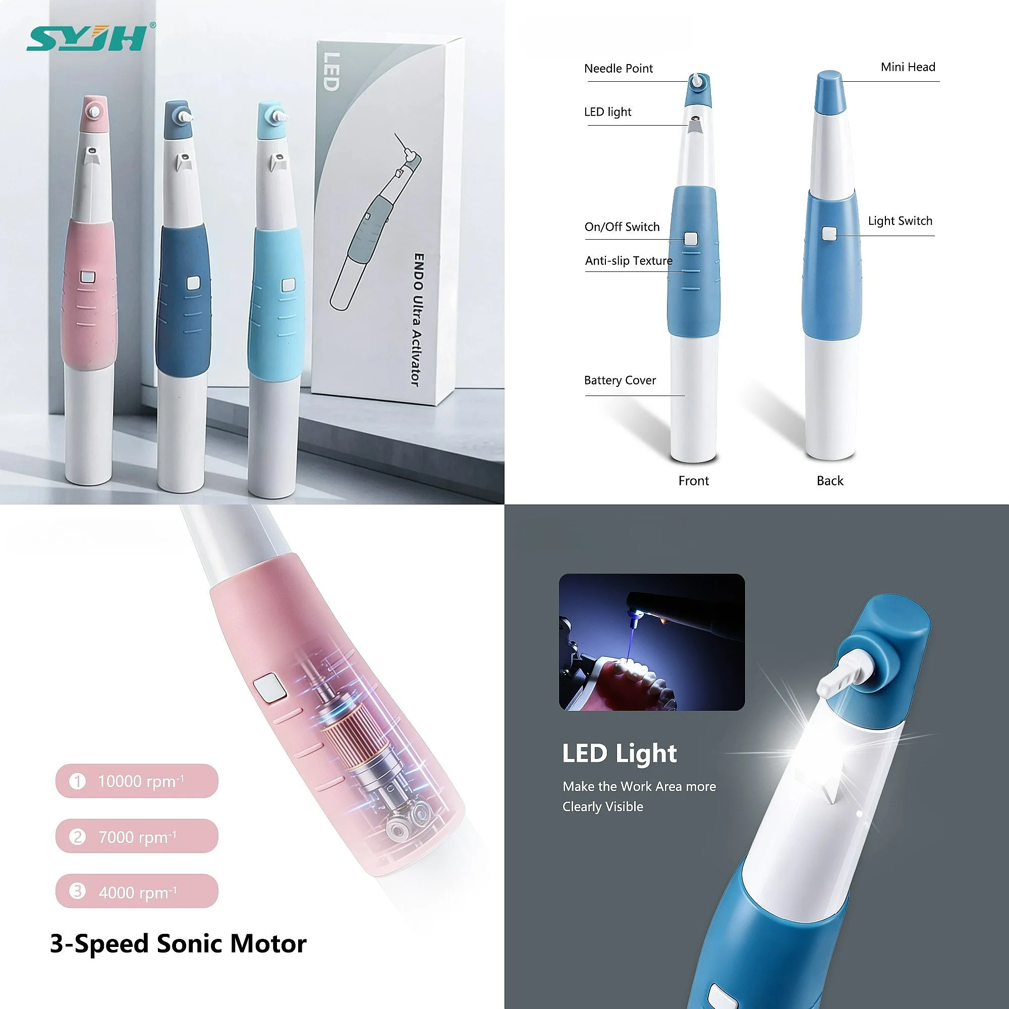 Wireless Dentals LED Endo Ultrasonics Irrigator Root Canal Vibration Cleaning Tool with 60Pcs Tips