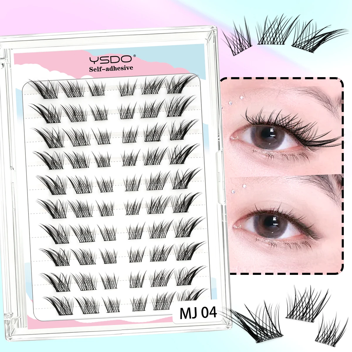 10 Rows Fox Eye Effect Cluster False Eyelashes Natural Fluffy Thick Bundles Segmented Reusable DIY Eyelash Extension Makeup Tool